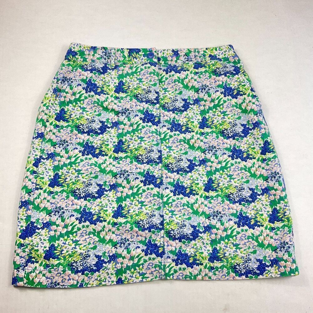Talbots Floral Pencil Skirt Vibrant Garden Print Career Classic Cotton Size 4